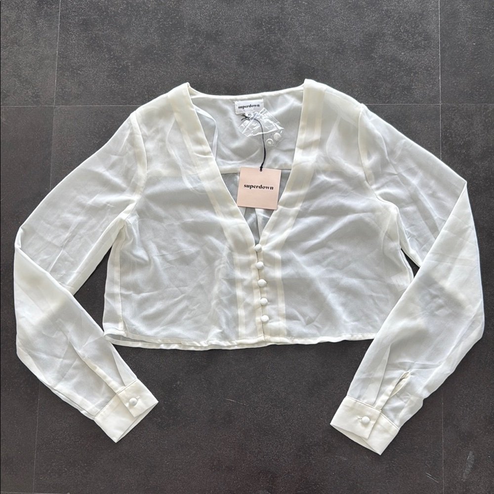 Superdown White Cropped Notched Collar Blouse